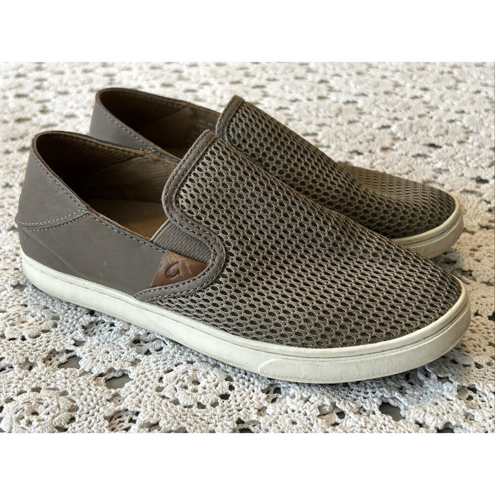 OluKai Women's Taupe Mesh Slip-On Flats